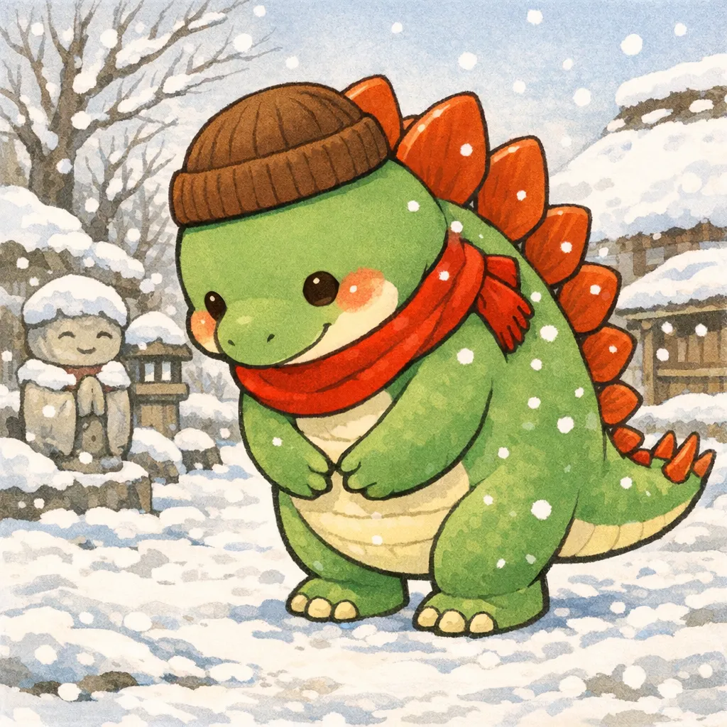 やさしいきょうりゅうの かさじぞう 1ページ目